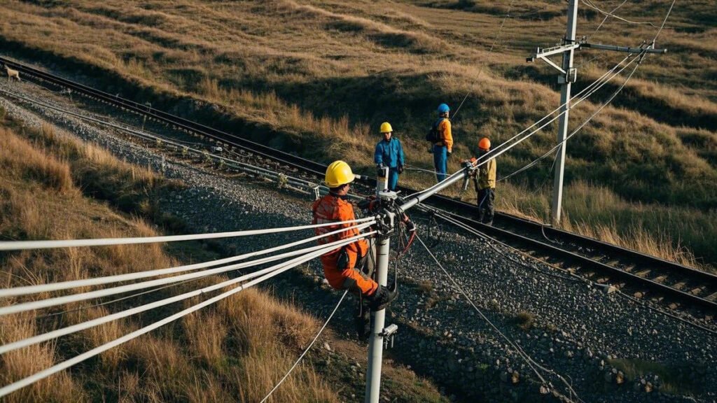 ADSS Fiber Optic Cable Installation in Progress