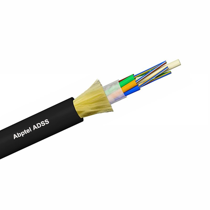 Cross-section of Abptel ADSS fiber optic cable with internal layers exposed