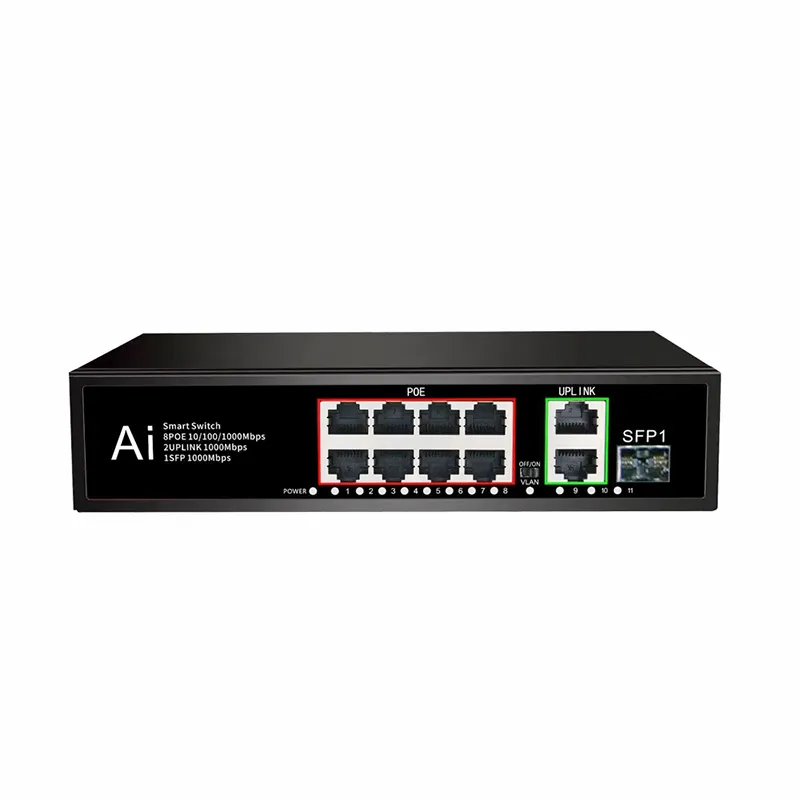 8X10/100/1000base-Txから2X1000m SFPスロットへのアンマネージドギガビットイーサネットPoEファイバースイッチ