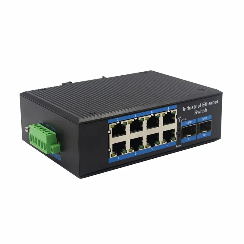 Industrial ethernet switch 2x1000M SFP port + 8x10100M RJ45 port with Din-rail DC10-52V IP40