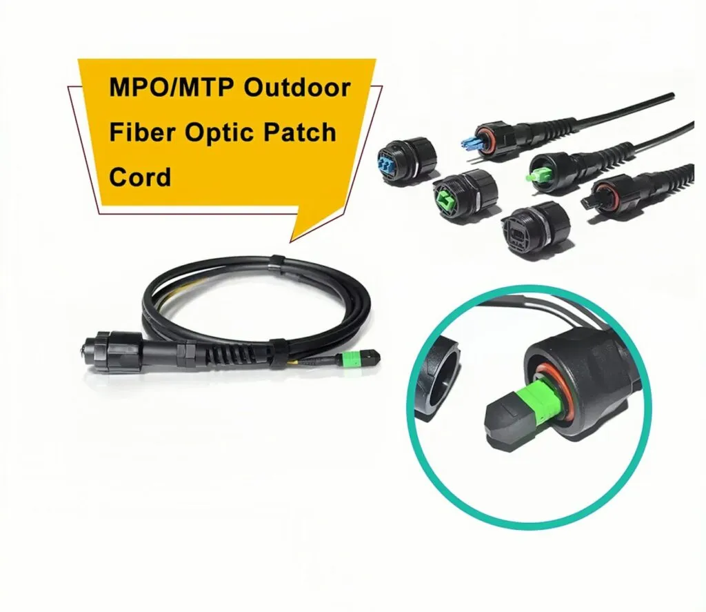 MPO/MTP fiber optic patch cords with various waterproof connector options.