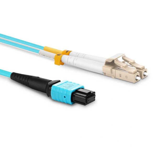 1m MTP female to 4 LC UPC duplex OM3 breakout cable 8F LSZH aqua (1)