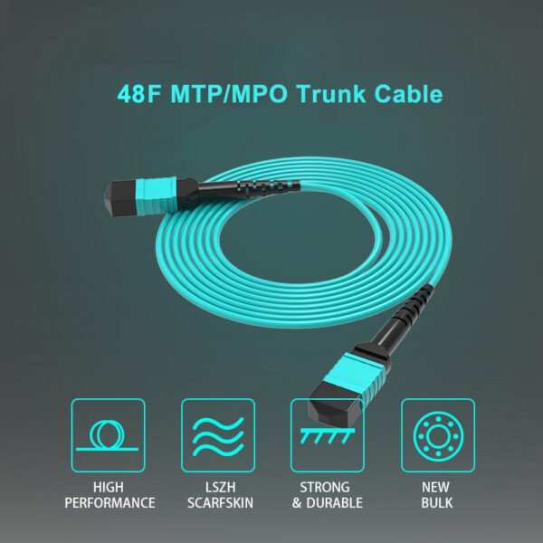48F MTP MPO Trunk Cable, OM3 Multimode, Male Connectors, Plenum Jacket 02