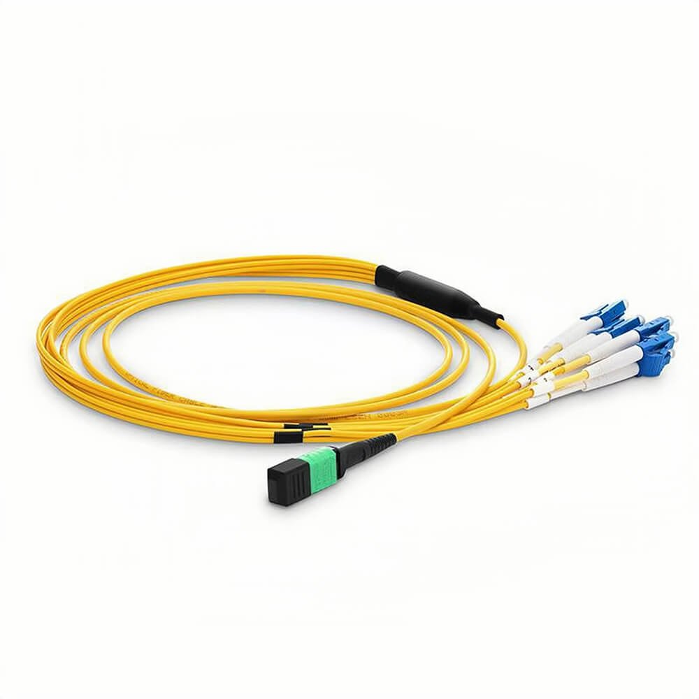 ABPTEL MTP-8 APC Female Connector OS2 Singlemode Fiber Breakout Cable ABPTEL 1m MTP-8 APC Female to 4x LC UPC Duplex OS2 Singlemode Fiber Breakout Cable, Type B, LSZH, Yellow.