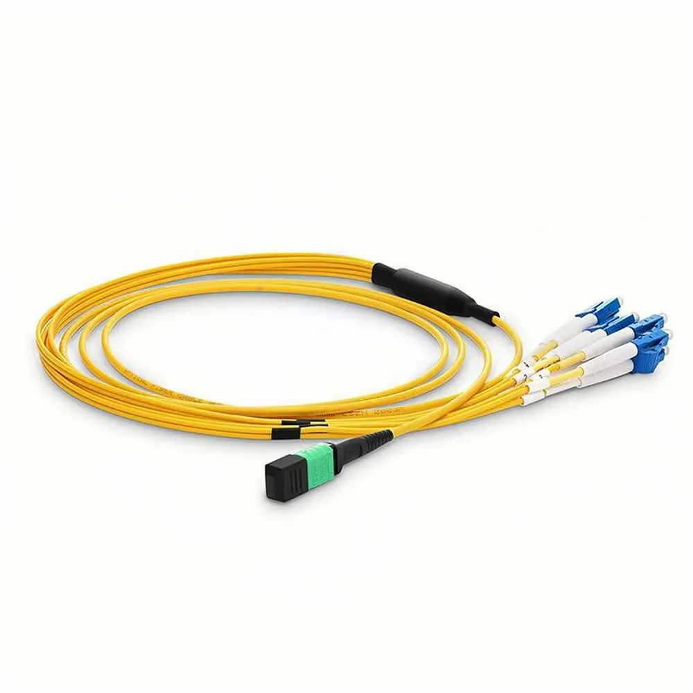 ABPTEL 1m MTP-8 APC Female to 4x LC UPC Duplex OS2 Singlemode Fiber Breakout Cable, Type B, LSZH, Yellow.
