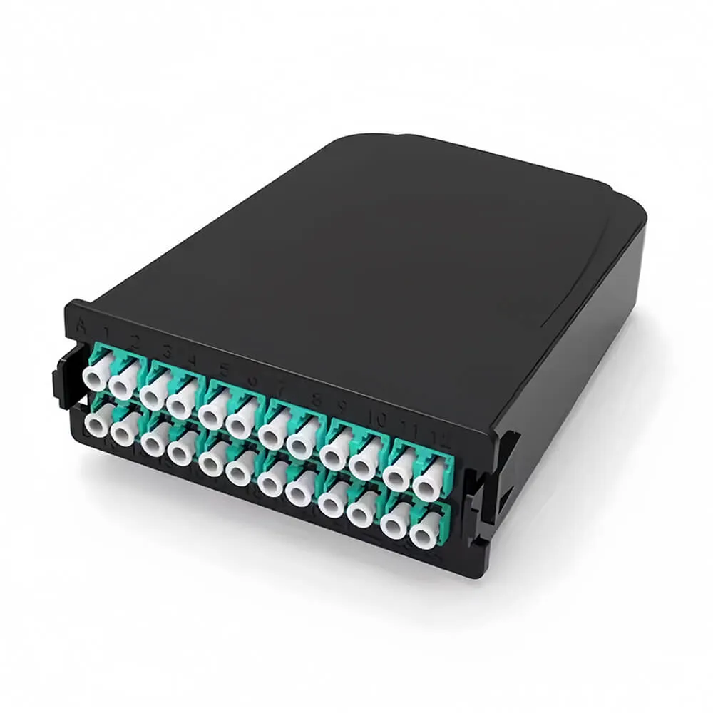 Кассетный модуль ABPTEL 24 LC Duplex MTP/MPO-LC, многомодовое волокно OM3 50/125, полярность типа A, тип размещения LGX для кабельной разводки высокоплотных центров обработки данных