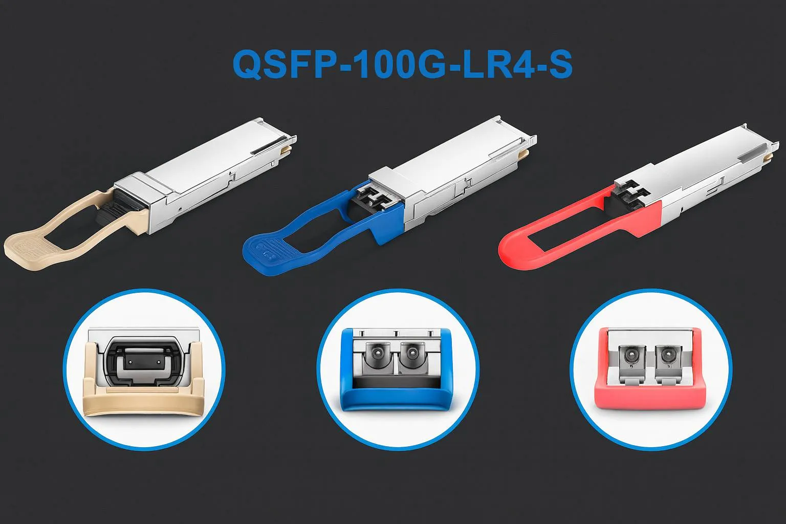 Transceptor QSFP-100G-LR4-S, pacote com 4 unidades, na cor cinza