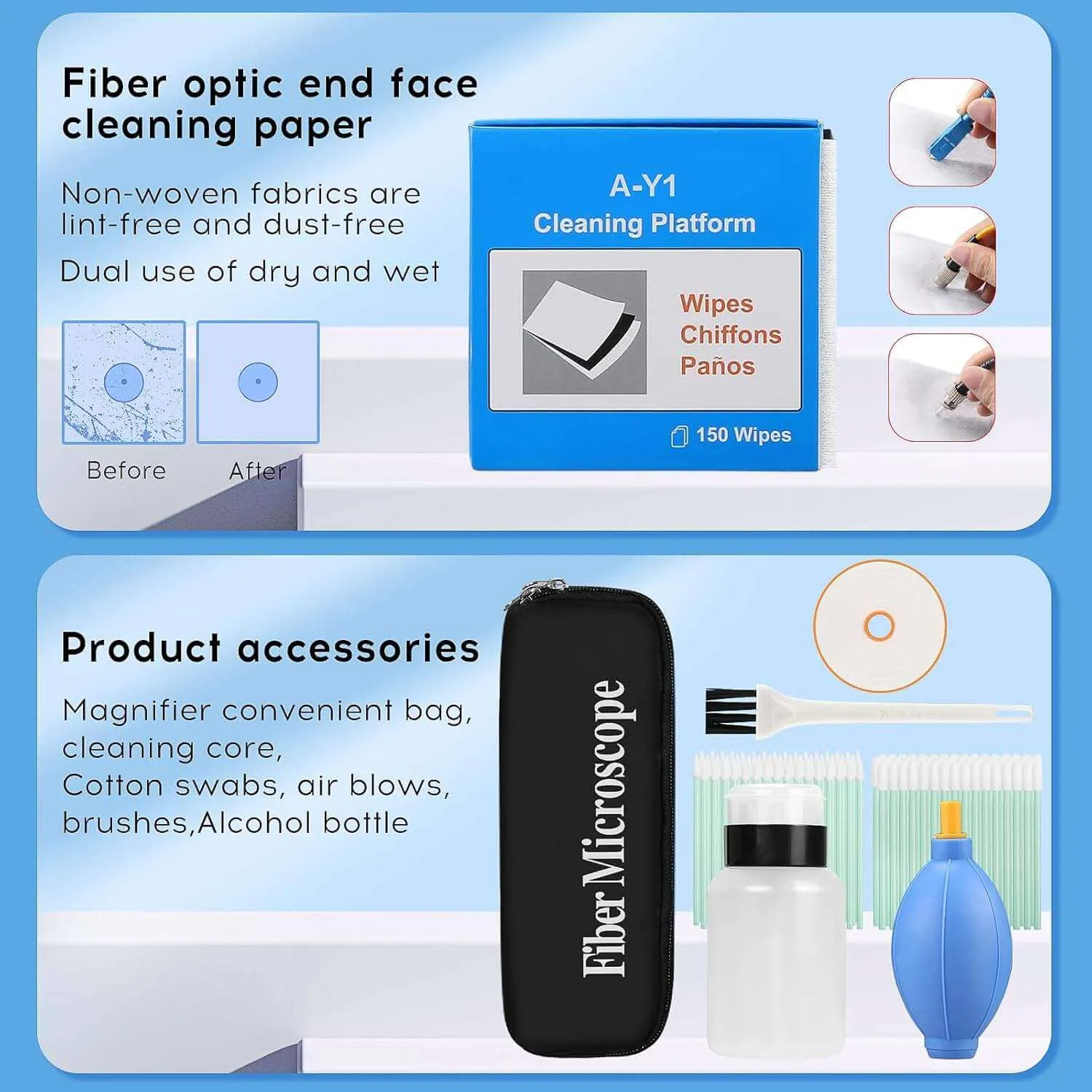 Fiber Optic Cleaning Box and Accessories