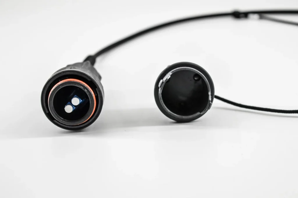 LC duplex single mode fiber connector terminated on FullAXS CPRI patch cord for 5G FTTA applications