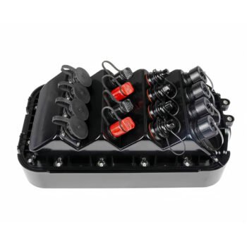 Top view of IP68 hardened MST terminal showing OptiTap-compatible hardened SC/APC ports for plug-and-play FTTH last-mile drops with no field splicing.