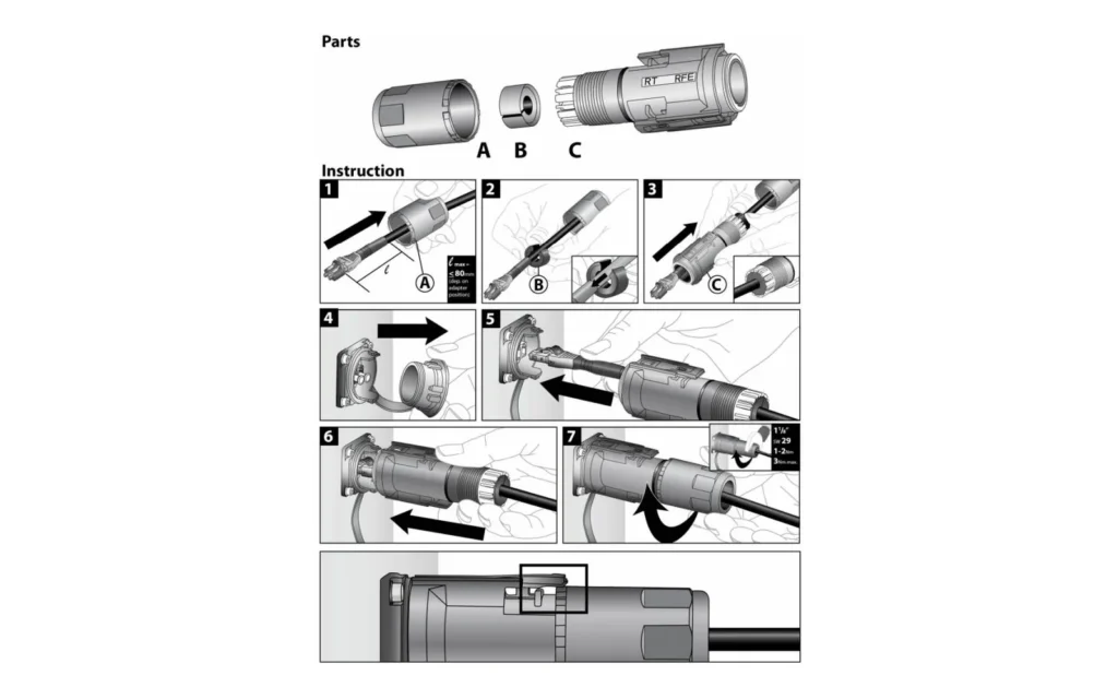 Step-by-step installation guide for Rosenberger-compatible hardened FTTA connector and panel socket/adapter