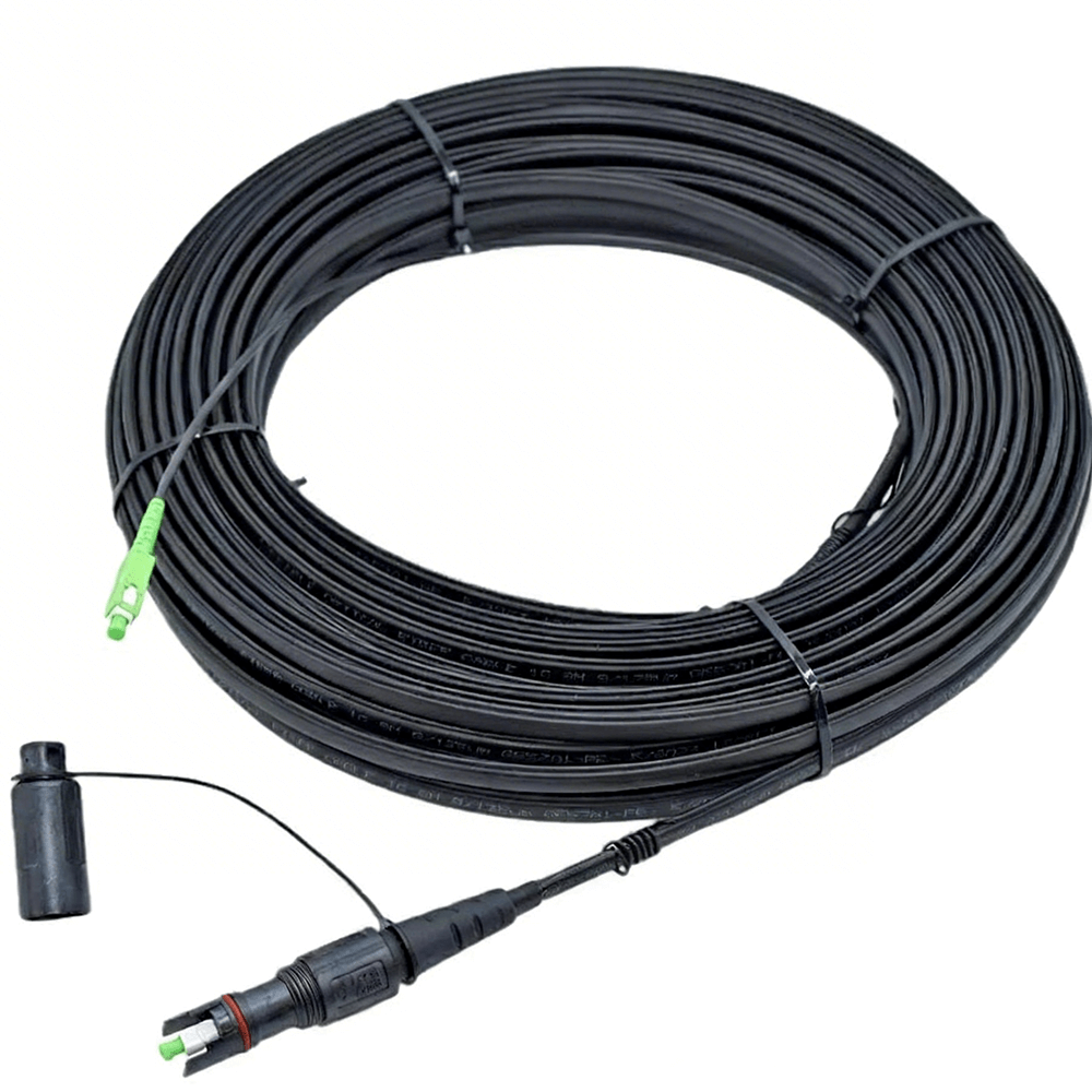 Toneable Flat Drop Cable Structure – Singlemode Fiber + Tone Wire Toneable flat drop cable structure showing singlemode OS2 fiber and integrated tone wire for locatable underground routing in FTTH networks