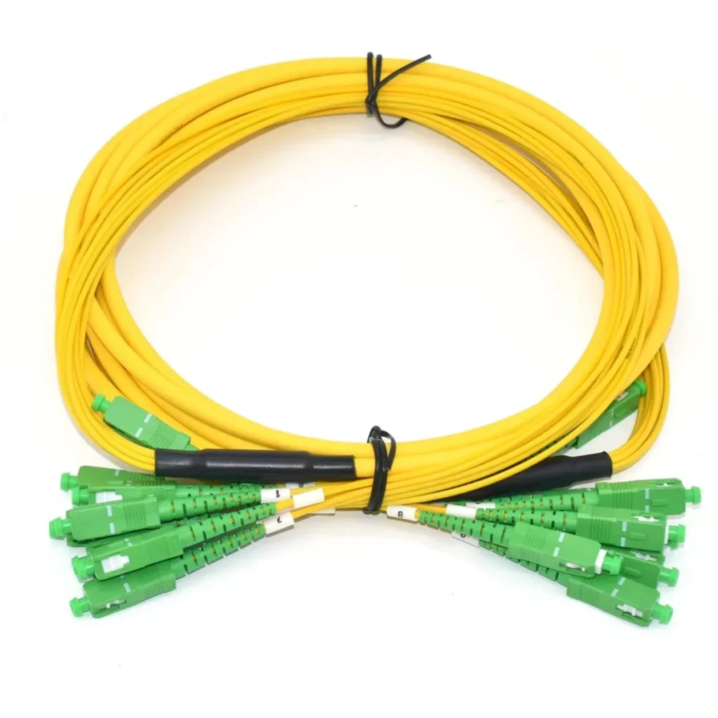 Indoor pre-terminated 8-core fiber breakout cable with SC/APC to SC/APC connectors, yellow LSZH riser jacket – ABPTEL