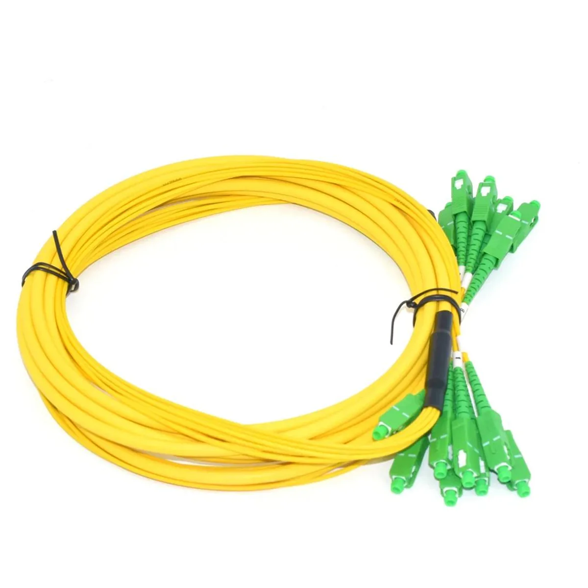 Indoor 8-Core Breakout Cable SC/APC to SC/APC | LSZH Riser – ABPTEL Indoor pre-terminated 8-core fiber breakout cable with SC/APC to SC/APC connectors, yellow LSZH jacket, right-side fanout – ABPTEL