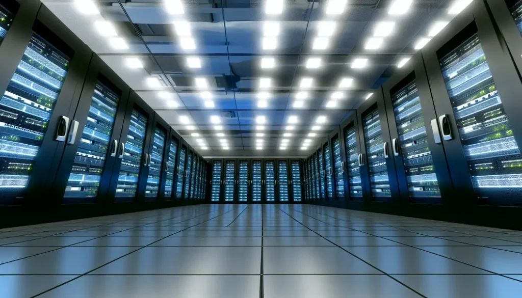 A wide-angle view of a modern data center designed for 800G deployments.
