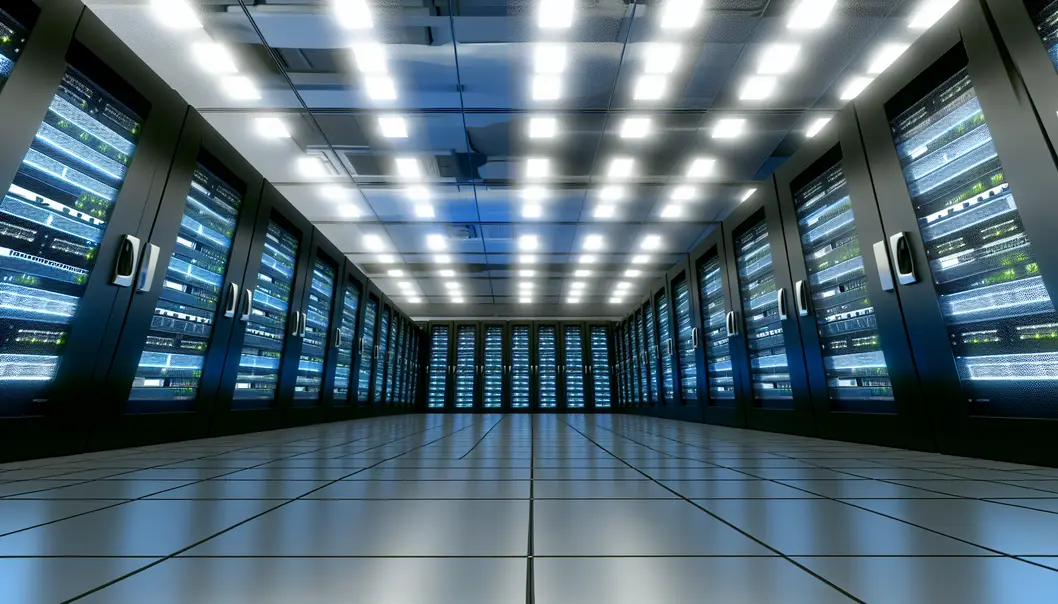 A wide-angle view of a modern data center designed for 800G deployments.