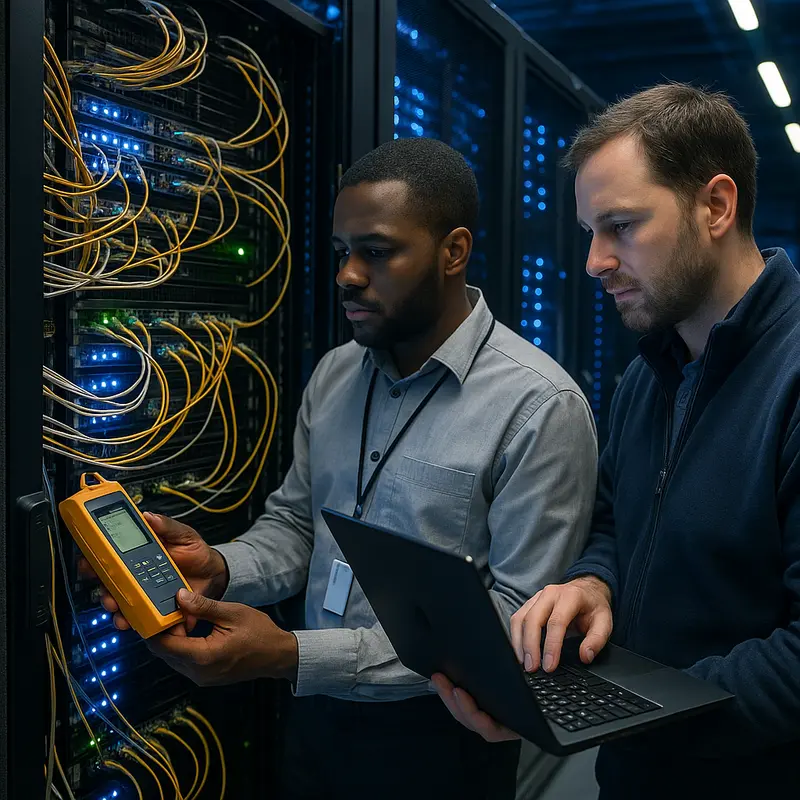 A network admin resolving errors in a high-speed optical network workflow.