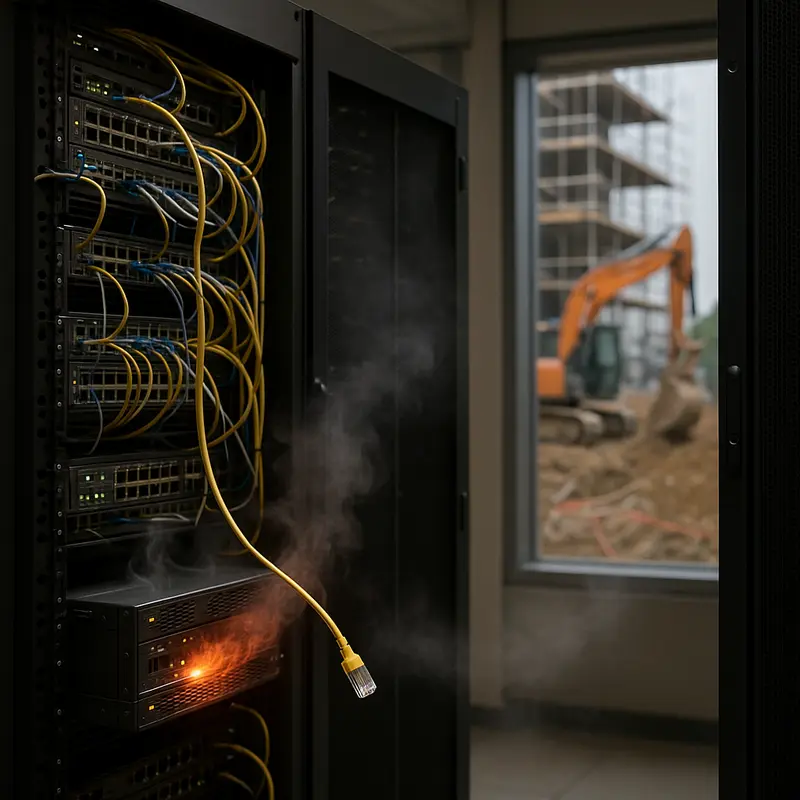 Fiber optic cables with visible micro-cracks and attenuation graphs representing physical layer issues.