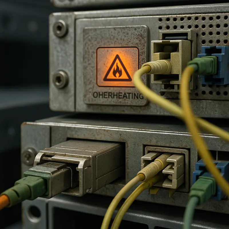 An optical fiber network affected by physical damage such as construction cuts and fiber sheath breaches.