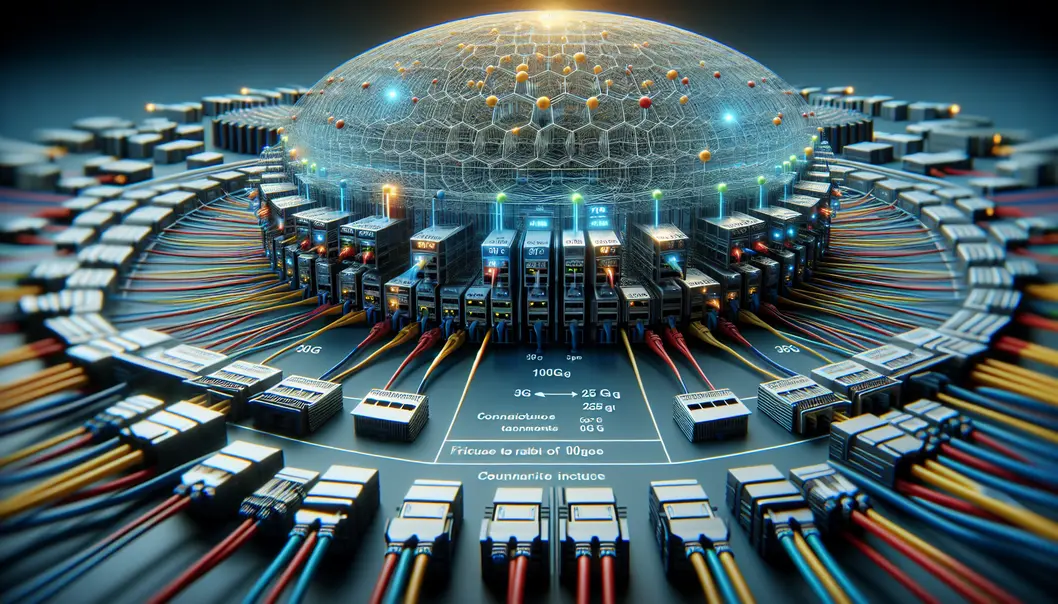 Server racks detailing the comparison of costs for 10G and 25G transceivers in a data center environment.
