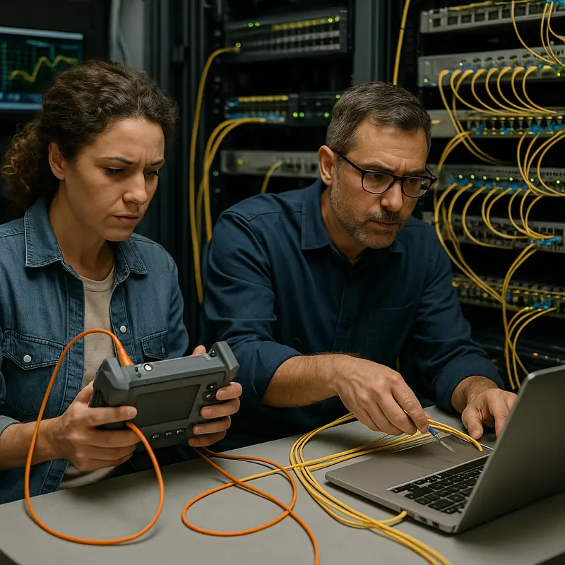 A network admin resolving errors in a high-speed optical network workflow.