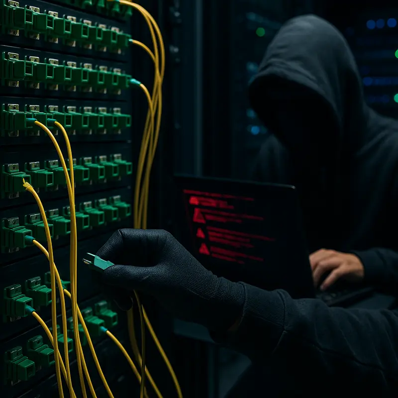 An optical fiber network affected by physical damage such as construction cuts and fiber sheath breaches.