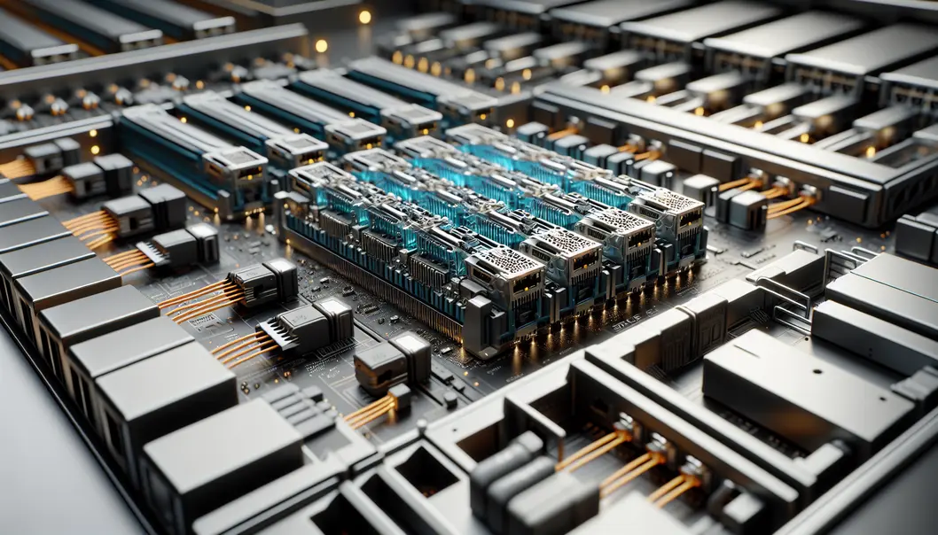 A large-scale AI data center showing interconnected GPU clusters driving east-west traffic.