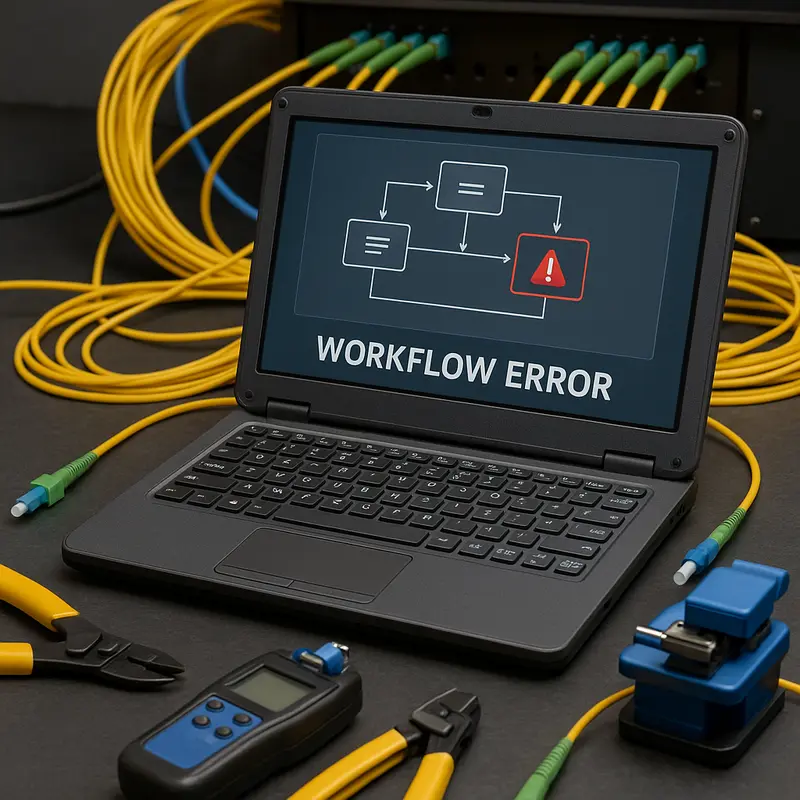 A network admin resolving errors in a high-speed optical network workflow.