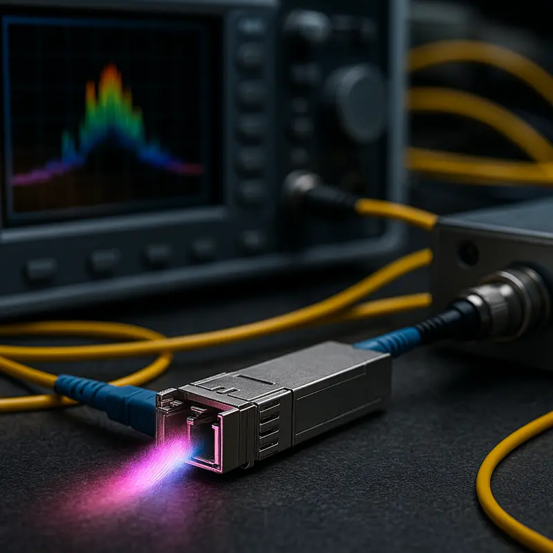 Fiber optic cables with visible micro-cracks and attenuation graphs representing physical layer issues.